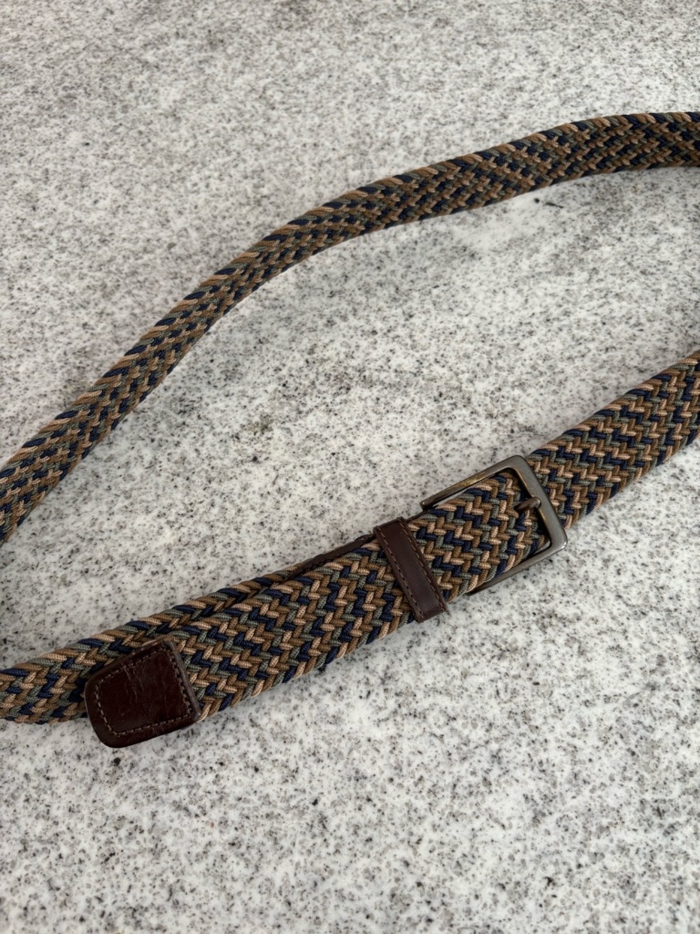 Lands End woven fabric & leather trim belt Men’s XL 40-42